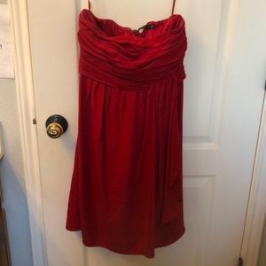 Red strapless dress